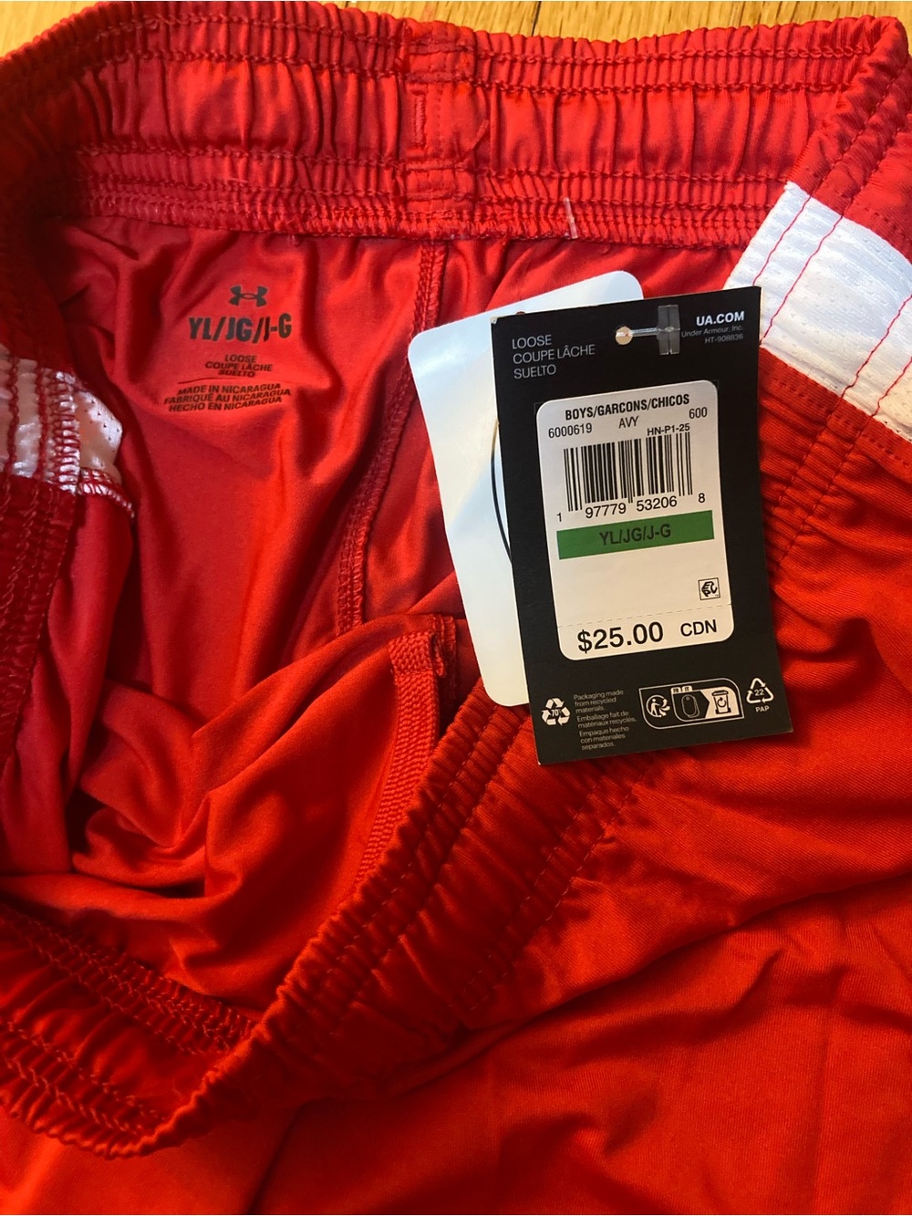 Under Armour Boys Red Athletic Shorts with White Trim